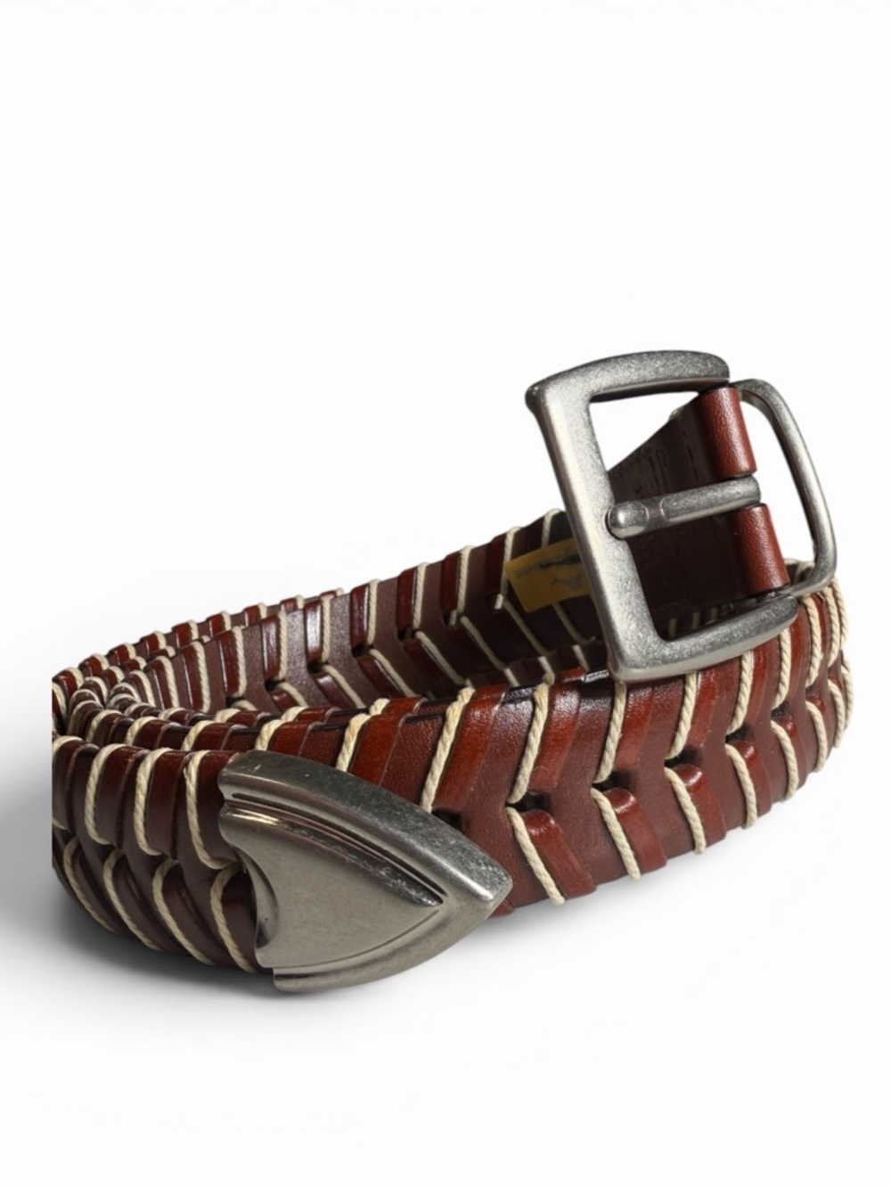 TOMMY BAHAMA Men's Brown Braided Leather Belt Solid Brass Buckle Size 44 - Picture 5 of 11